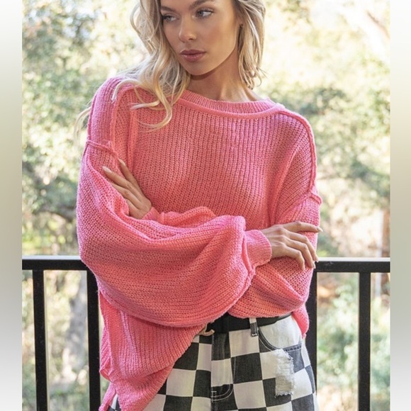 46 Barbie pink balloon sleeve oversized sweater | S M L | - Picture 7 of 8